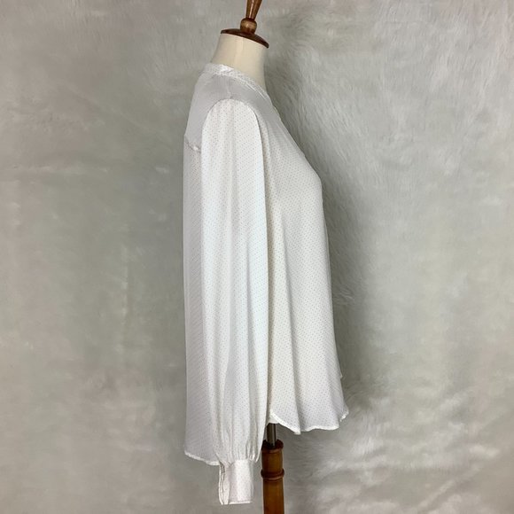 A.L.C. White & Black Walter Mini Dot Long Sleeve Band Collar Silk Shirt 10 - Picture 5 of 7